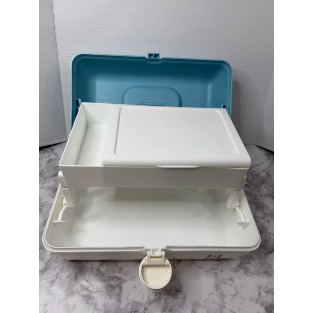 Caboodles On The Go Large Makeup Case Organizer Blue & White Caboodle New